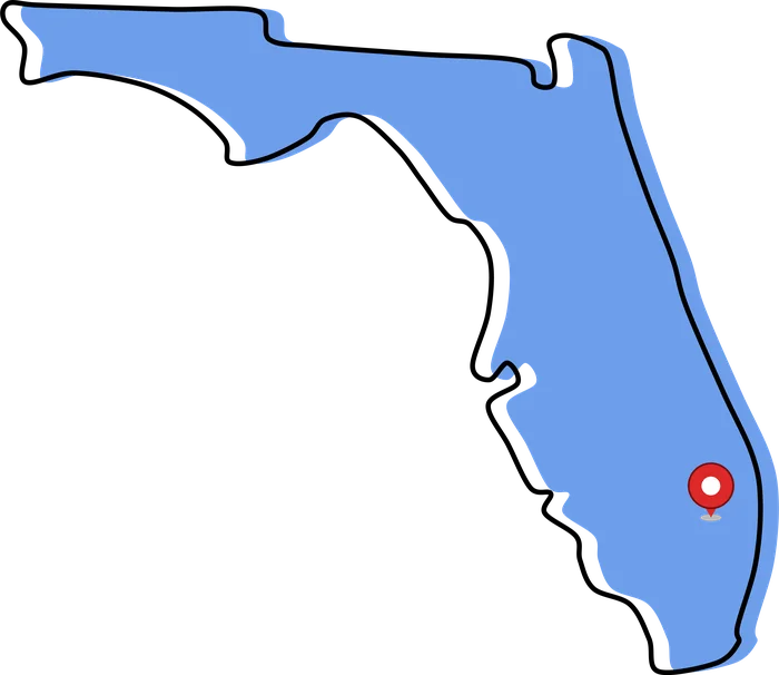 Map of Florida with a pin marking JR Copier's Hollywood, FL office